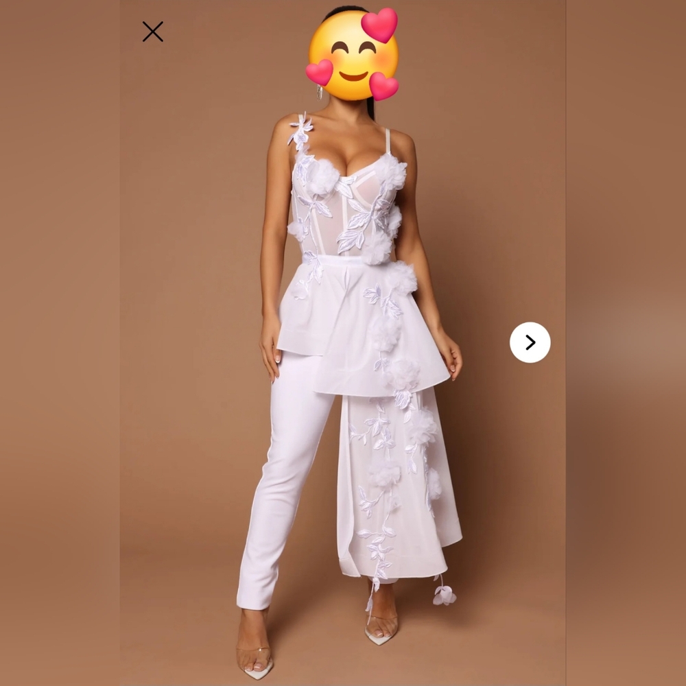 White Ruffled Bustier Jumpsuit with Wide-Leg Pants
